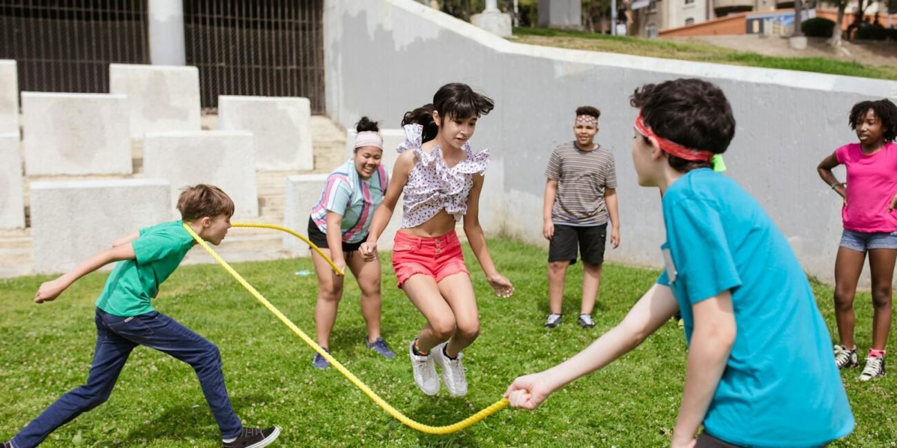 A Group of Kids Playing Jumping Rope